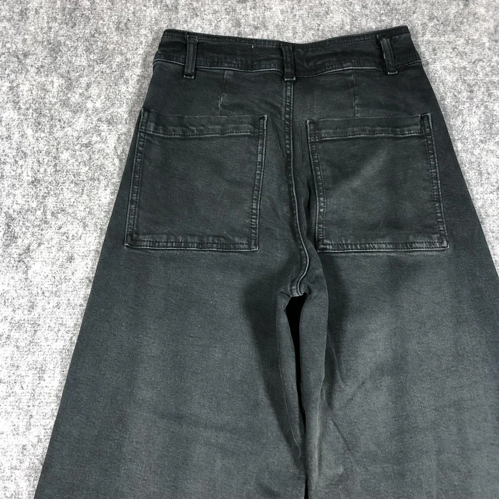 Zara Jeans Womens 4 Black Dark Wash High Rise Relaxed Wide Leg Raw Hem Denim - Picture 14 of 16